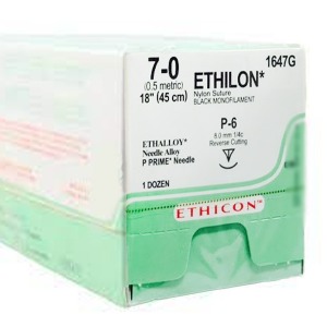 오픈메디칼에치콘 봉합사 나일론 에치론 ETHILON 1647G (7/0 9.3mm 3/8c cut 45cm 12p 블랙)